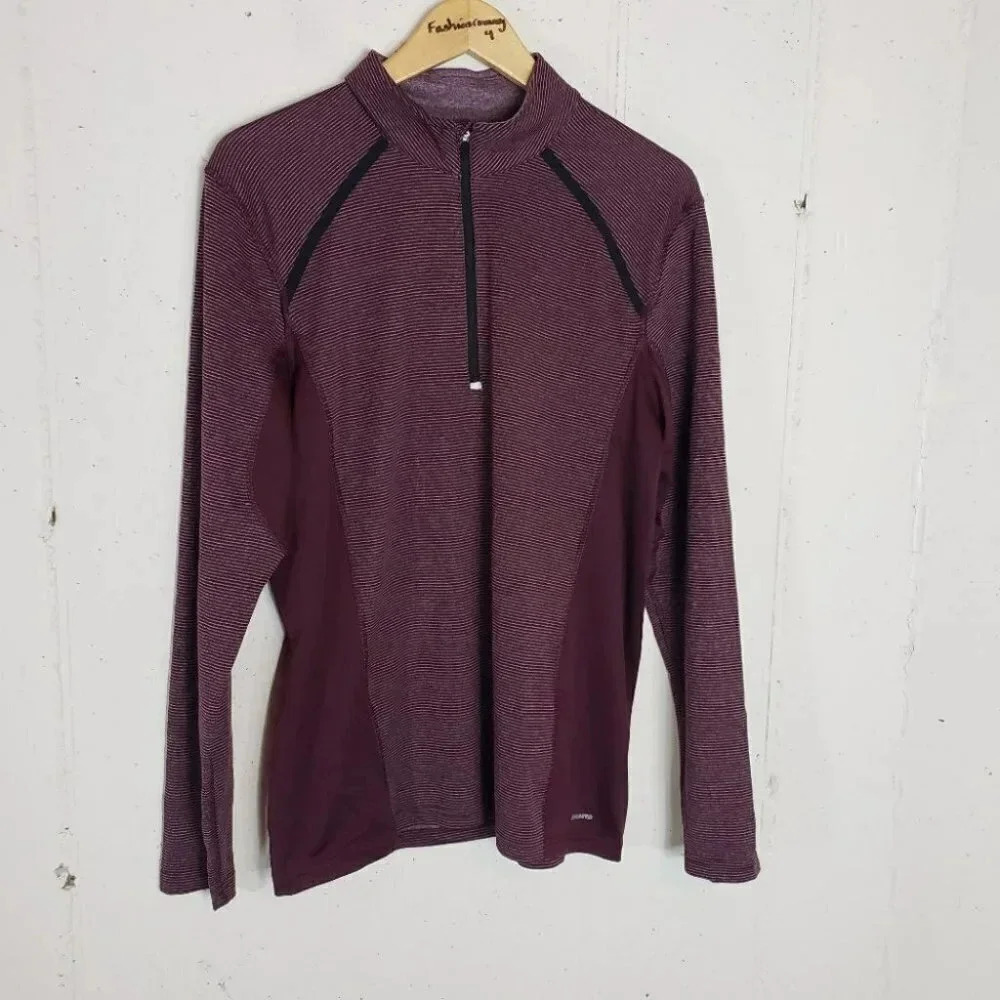 Champion Pullover Medium Maroon Striped Duo Dry Quarter Zip Long Sleeve Top